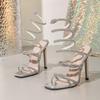 Luxury Fashion Style Crystal Diamond Ankle Strap Women Sandals Sexy Open Toe Thin High Heels Nightclub Banquet Party Shoes
