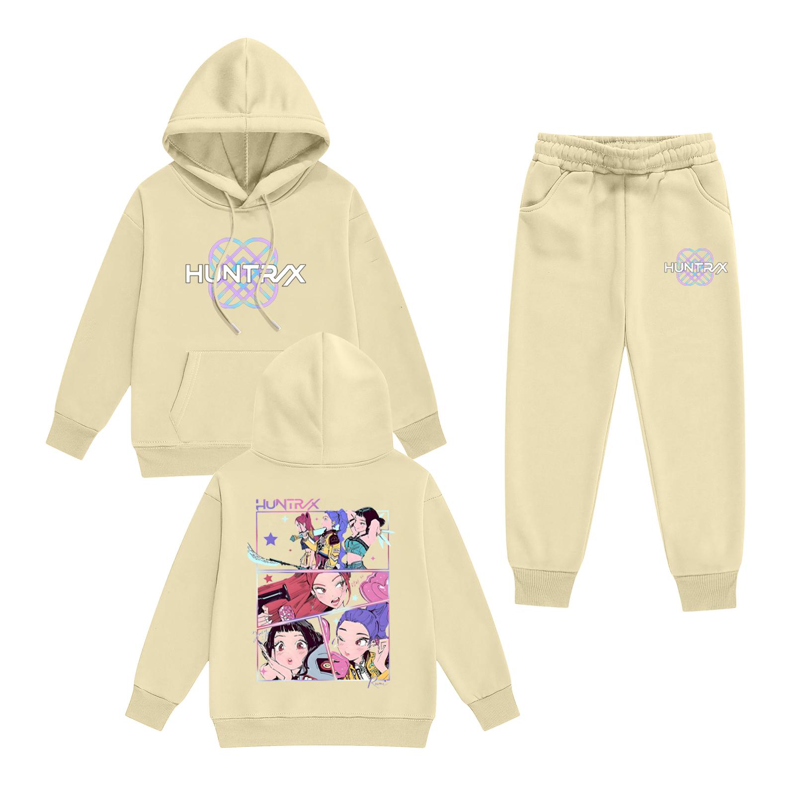 

Kids Long Sleeve Loose Pullover Letter Print Drawstring Hooded Sweatshirt Set 130