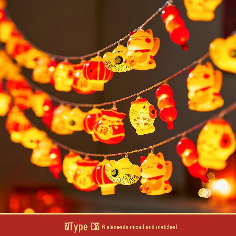 Festive Fu Lantern String Lights: New Year Spring Decoration, Flashing Fairy Ornaments