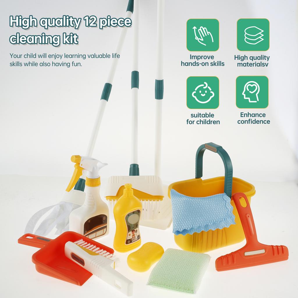 Children's Simulated Life Cleaning Toy Kids Pretend Play Cleaning Set Broom Cleaning Set with Duster Cleaning Brush Scraper Tool