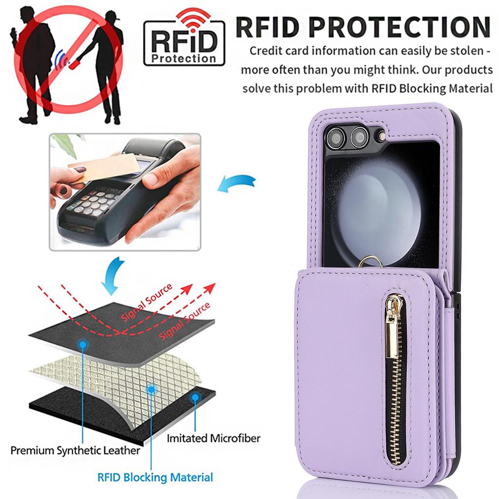 Geldbörse mit Kartenhalter Umhängeband Reißverschluss Ständer Leder Handyhülle für Samsung Galaxy Z Flip3 4 5 6 Schutzhülle