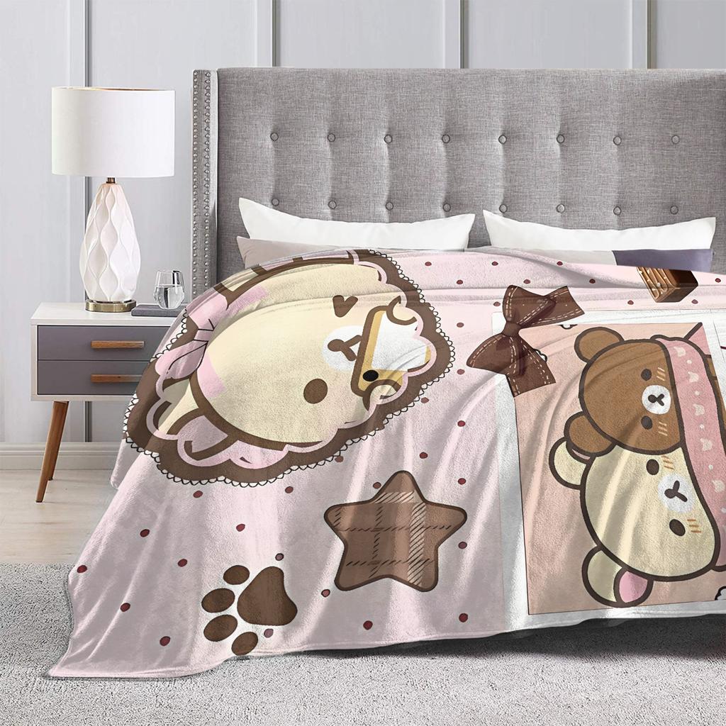 Rilakkumas and Friends Flannel Blanket Winter  Super Warm Throw Blanket for Kids Adult Bedroom Print Bedspread Sofa Bed Cover