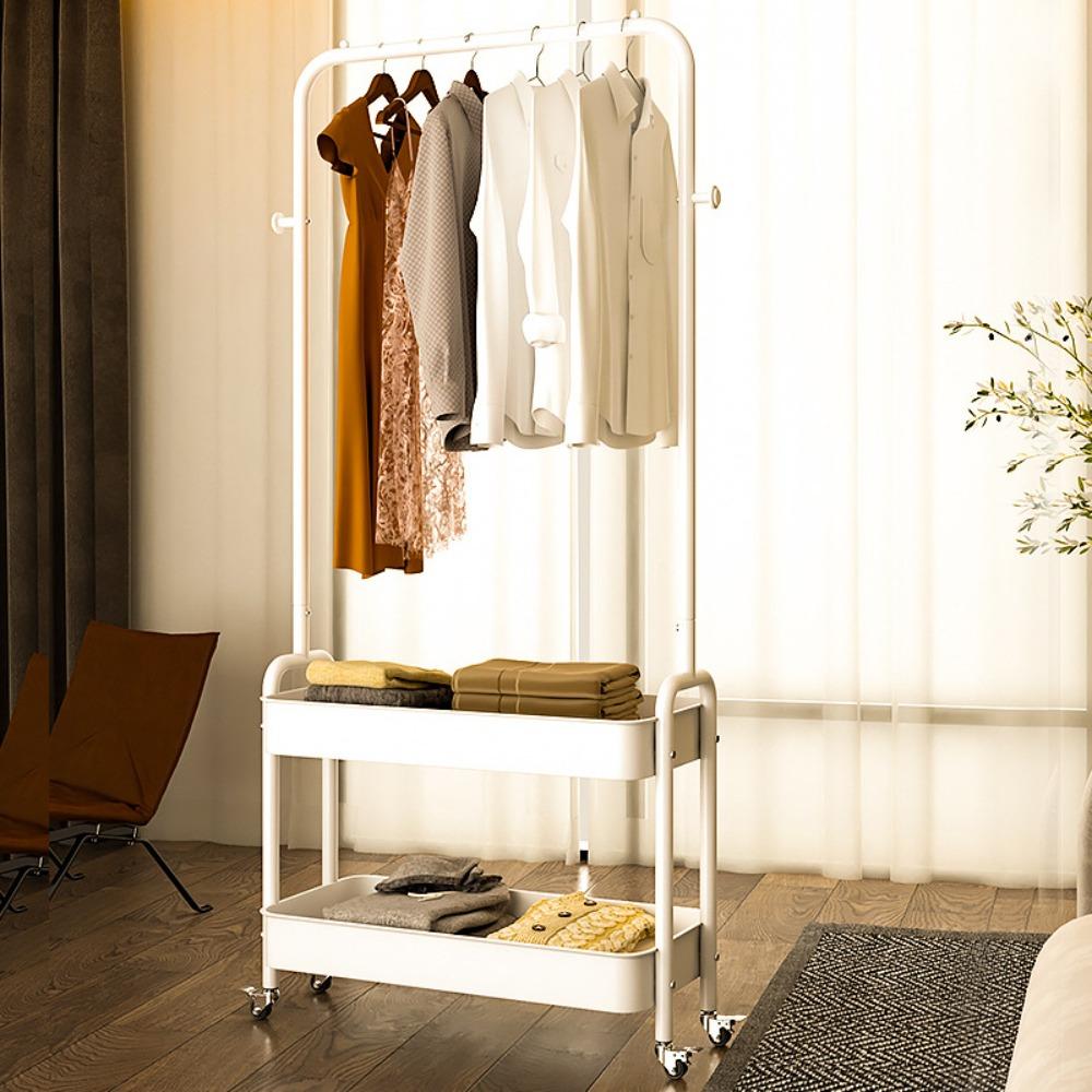Floor Standing Clothes Rack Movable Clothing Rack Portable Multilayer Bedroom Anti Slip Large Capacity Simple Clothes Rack Stand