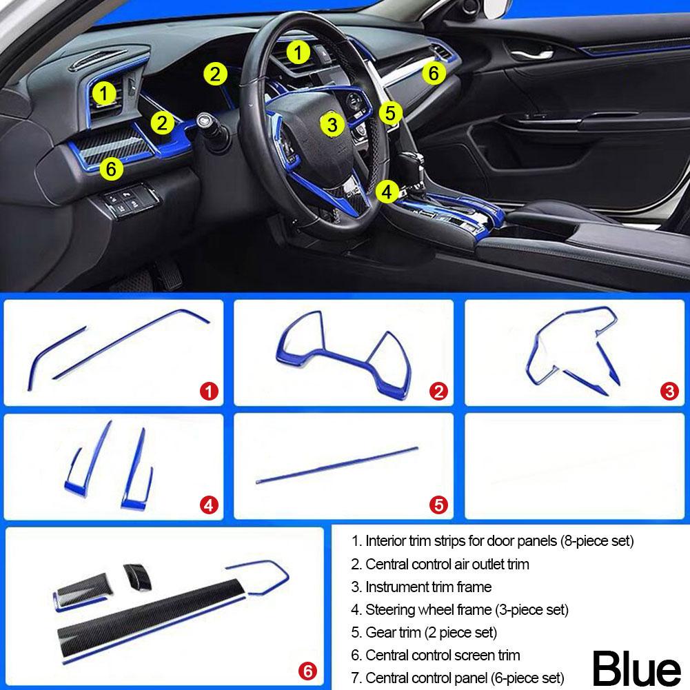 

15Pcs Car Instrument Panel Center Console Trim Air Outlet Left Automatic Gear Steer Wheel Cover for Honda 10th Civic 2016-2024 For Left Hand Driver