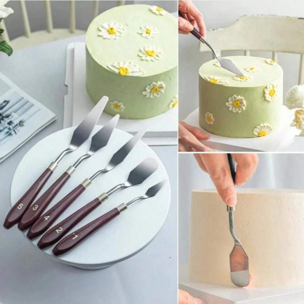 5PCS/Set Stainless Steel Cake Spatula Set - Buttercream Fondant Decorating Tools For Smooth Icing Pastry DIY Cake Decoration Scraper
