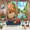 Simulation window tapestry forest mushroom tapestry scenery wall hanging flower mural art bedroom home decoration