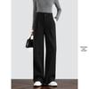 Women's Spring Style High-Waisted Oatmeal Wool Wide-Leg Fleece-Lined Pants
