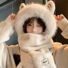 Hat women's winter scarf integrated plush scarf gloves mask three-piece set cute cycling cold protection ear protection
