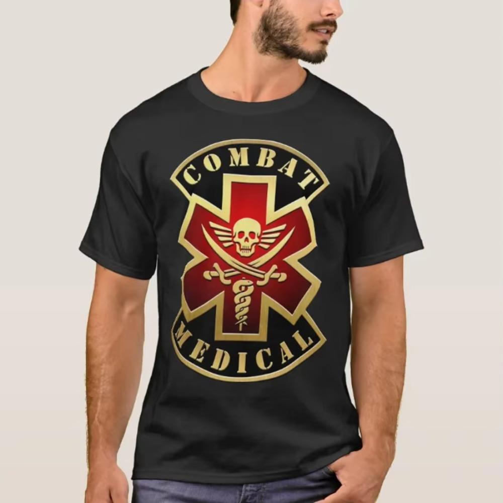 Combat Skull & Swords Cross Star of Life Patch T-Shirt. Premium Cotton Short Sleeve O-Neck Mens T Shirt New S-3XL