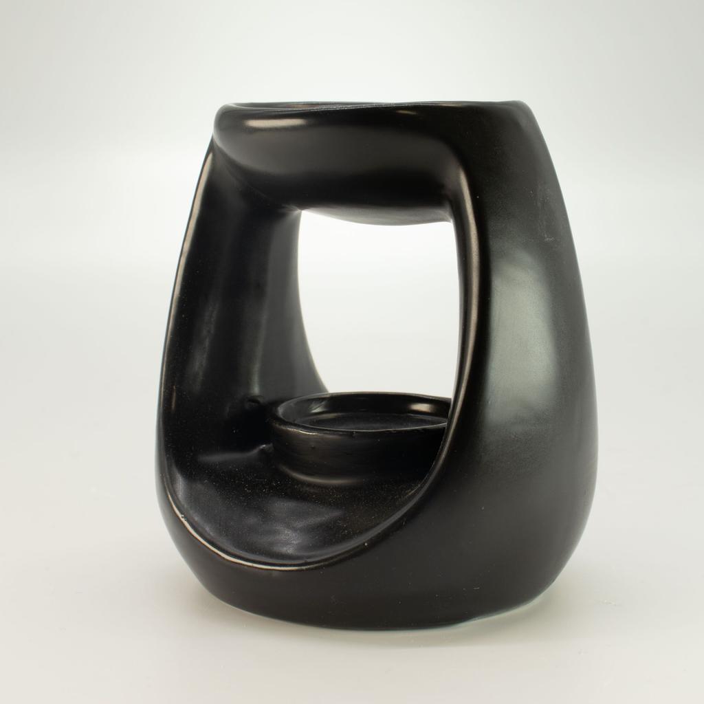 Ceramic Zen Oil Burner - Large Oval Pebble  - Matt Black