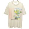 Camiseta masculina branca de manga curta com ponto simples e estampa tingida de papagaio dos anos 90, usada