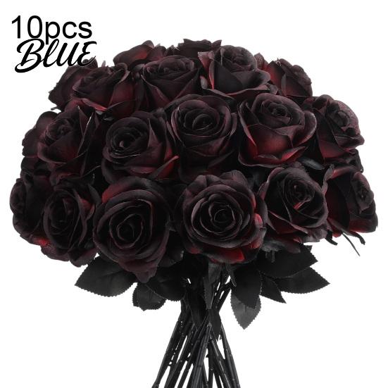 Black Themed Event Decor Realistic Silk Roses with Long Stems for Wedding Centerpieces, Halloween Home Faux Floral Arrangements Decor, Artificial