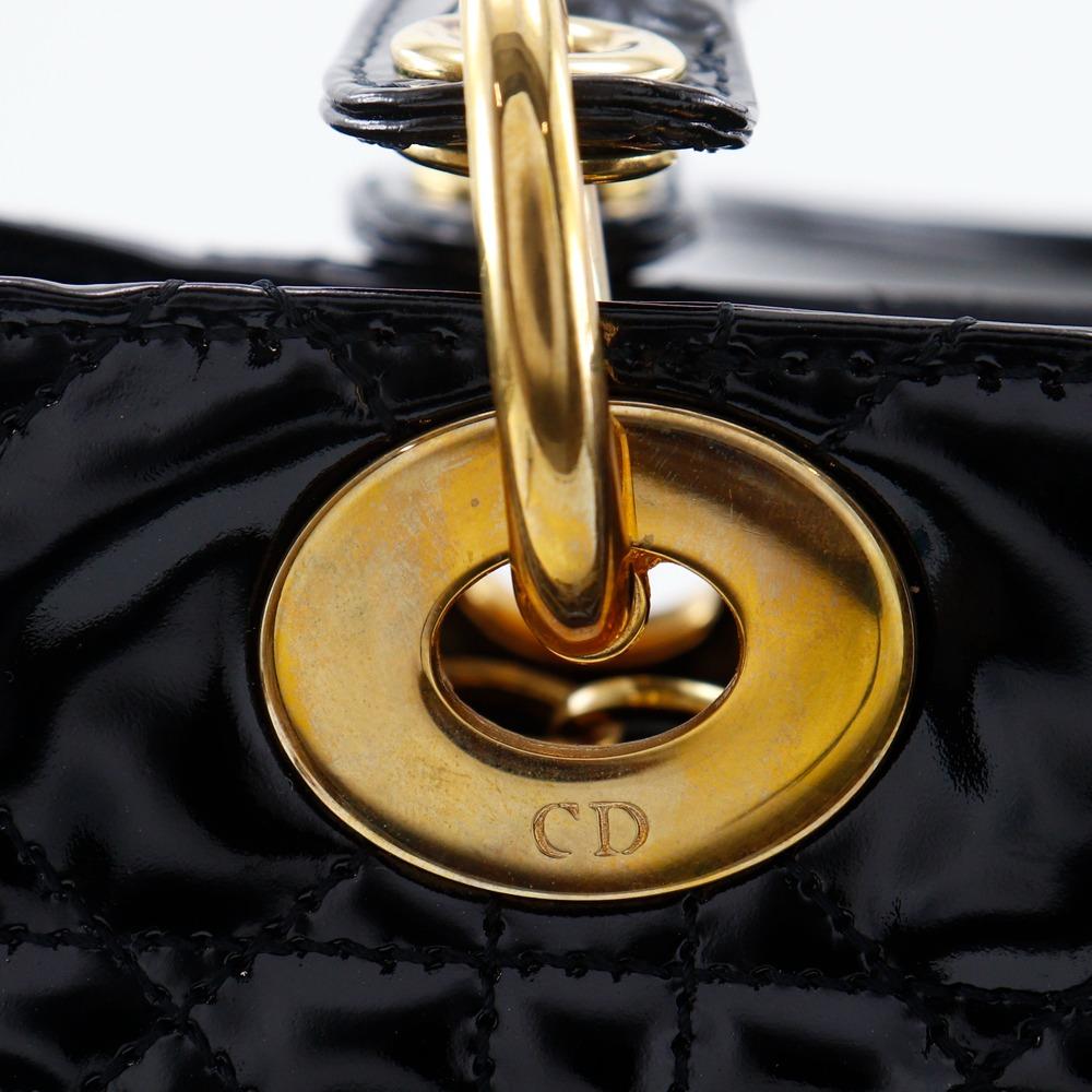 Dior Lady Dior Medium Handbag Canage Black Patent Leather Women Used