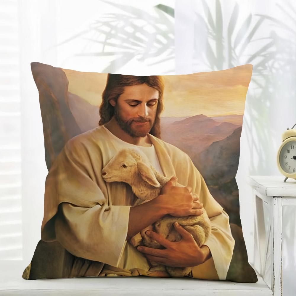 J-Jesus Christus Kissen Religiöse Dekoration Kissenbezug Täglich Waschbar Leinen Kissenbezug Weich Für Sofa Bett Wohnzimmer Dekoration