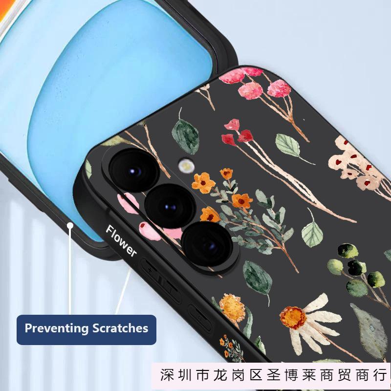 Applicable to Samsung S25Ultra floral mobile phone case S24 liquid S22 straight edge small fresh flower anti-drop protective case