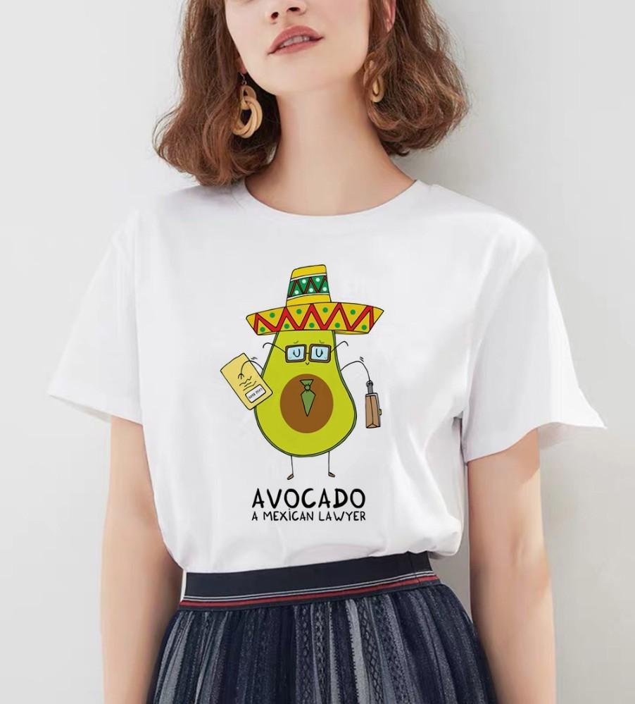 Kawaii Cartoon Avocado Short Sleeve T-Shirt Women Casual Graphic Tops Female Tee Summer T-Shirts
