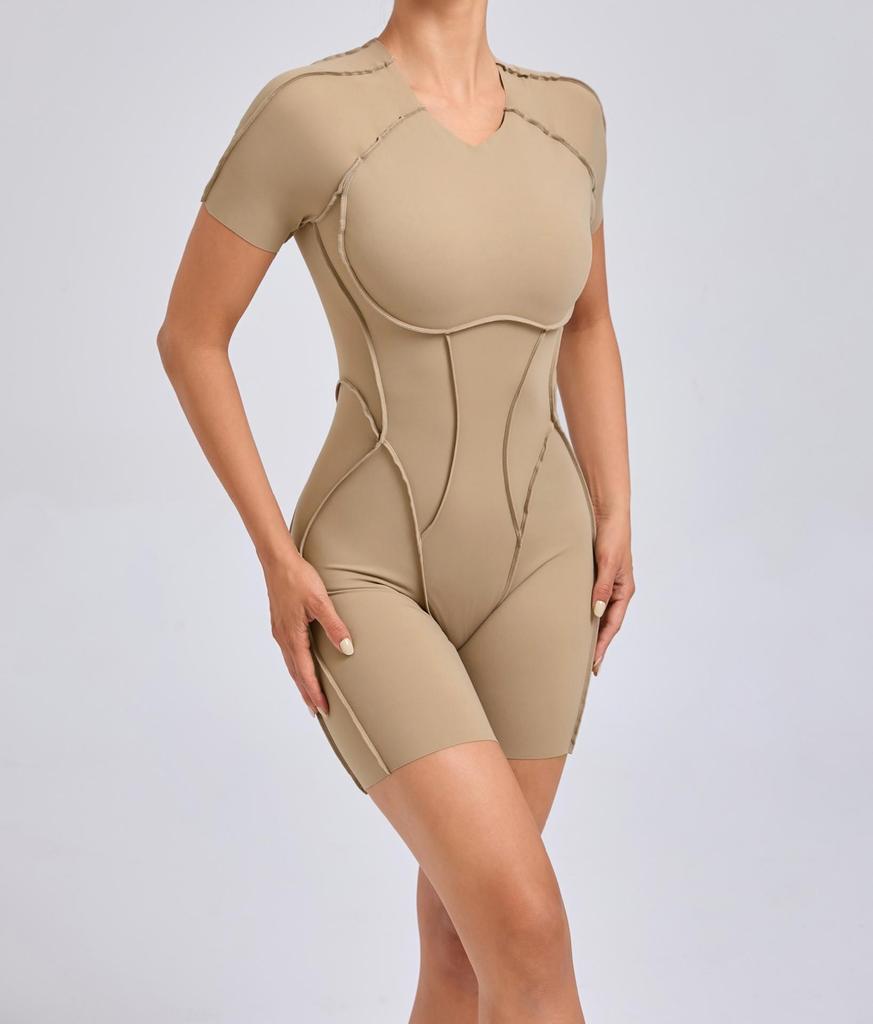 Patchwork Hollow-Back Sports Jumpsuit - Women's Tight One-Piece Fitness Outfit