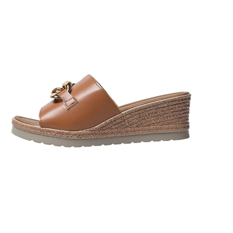 Fashion Plus Size 2025 New Summer Platform Women’s Slippers Hot Sale Casual Wedges Metal Decoration Sandals for Outdoor Daily Slippers