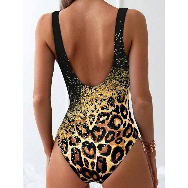 One-piece Swimsuit Women's European and American Leopard Print One-piece Swimsuit