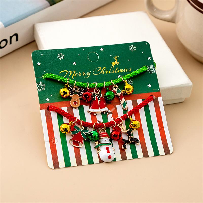 Christmas Theme Braided Rope Bracelet Set for Women Fashion Snowman Bells Elk Snowflake Chain Pendant Bracelet New Year Gift