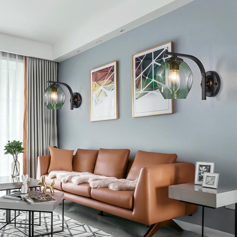 Color Modern Sconce Wall Lamp Glass Lampshade Loft Decorative Indoor Corridor Led Wall Lights Fixtures E27 Black Gold Blue