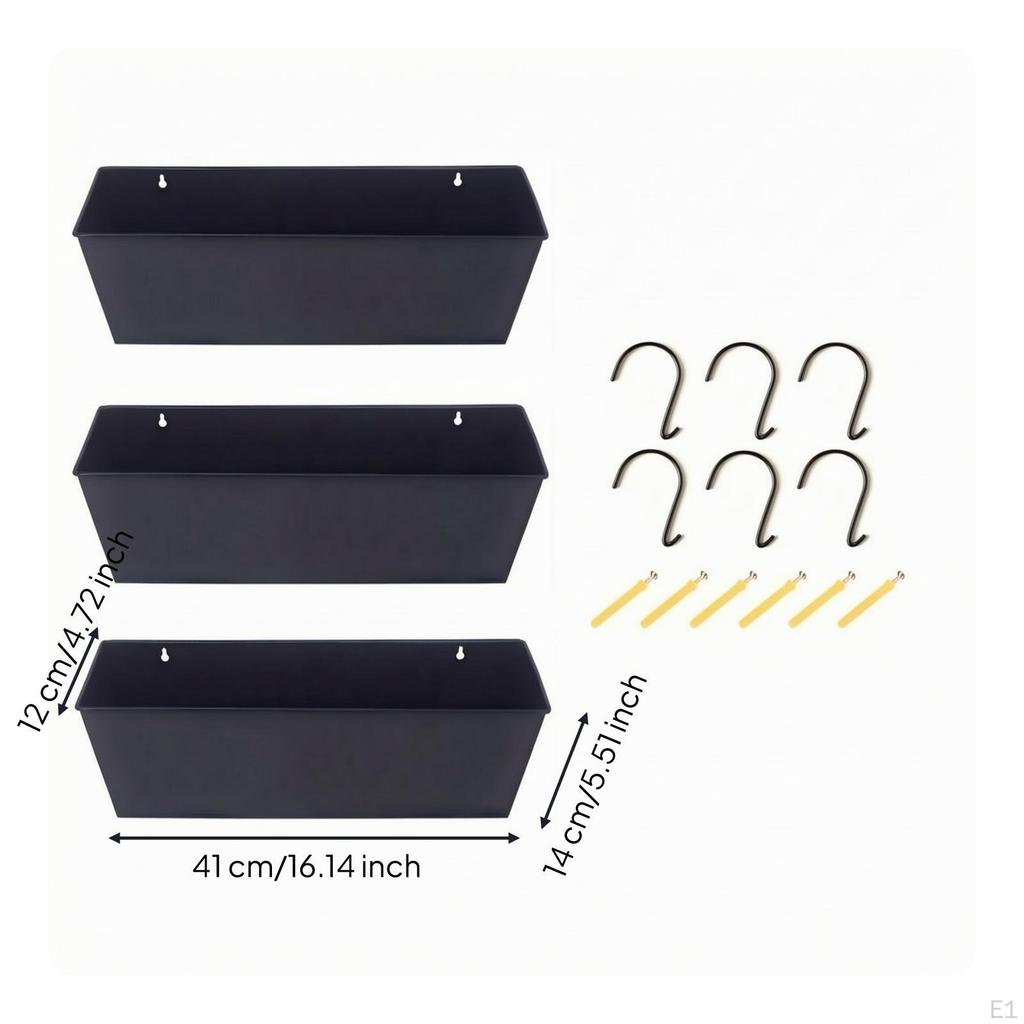 3 Stück Wandpflanzer mit Haken Metall Wandmontiert Matt Schwarz für Gärtner, Hausbesitzer,