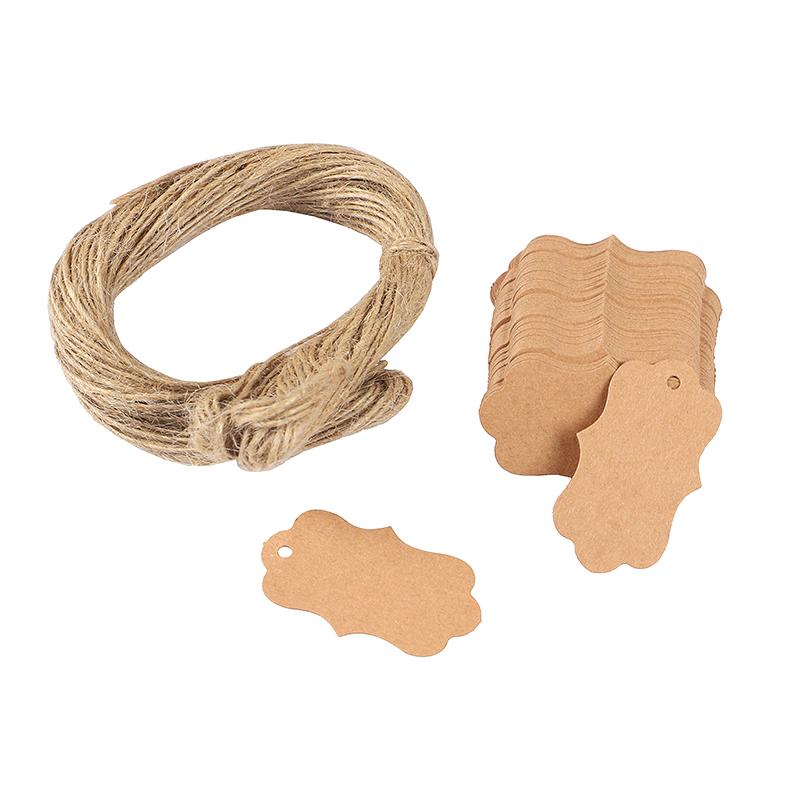 

100pcs 5*3cm Kraft Paper Labels with Strings Wedding Birthday Party DIY Gift Hang Tags Christmas Gift Box Bag Bottle Decoration 5X3cm