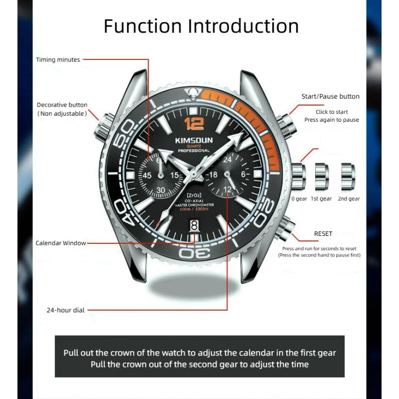 KIMSDUN Men's Quartz Watch Five Needle Waterproof Calendar Night Light Men's Watch Multi Functional Timing Men's Quartz Watch
