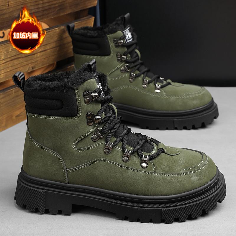 2024 Winter Outdoor Rhubarb Boots Labor Insurance Tooling Boots New Trendy Fashion Men's Boots British Fleece Martin Boots