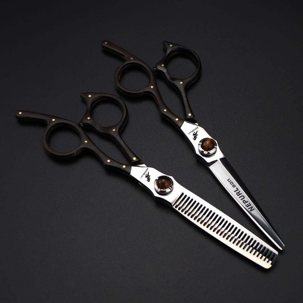 6.0 Inch Black Sandalwood Handle Nimpson Hair Scissors Haircut Flat Scissors Bangs Scissors Thin Scissors Vg10