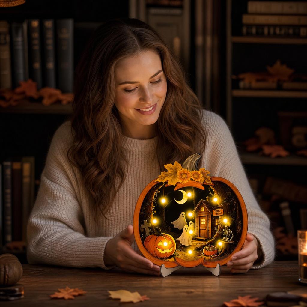 Halloween Wooden Glowing Hanging Sign with Battery Operated Lights for Window Decoration and Display
