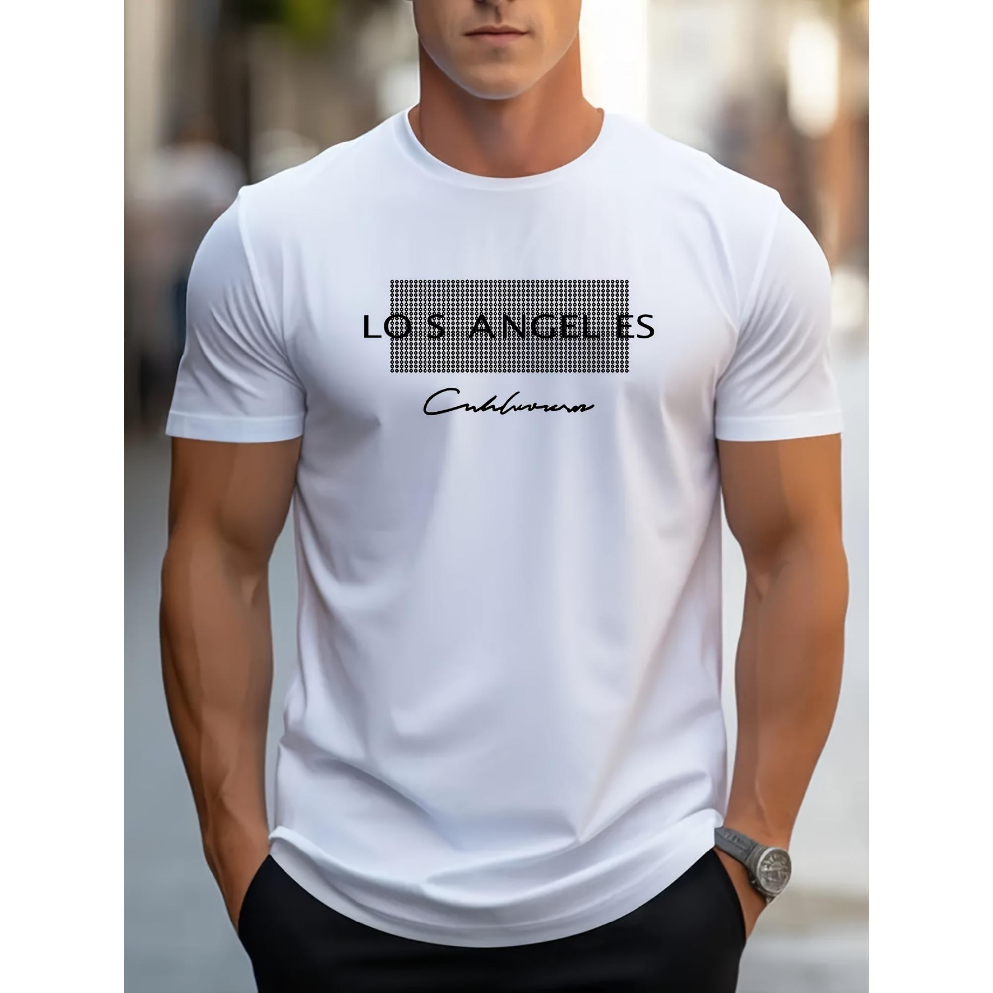 

Men s Los Angeles Graphic Short Sleeve T-Shirt 100% Cotton Stretchy Casual Tee with Bold Text Print Round Neck Summer 4XL