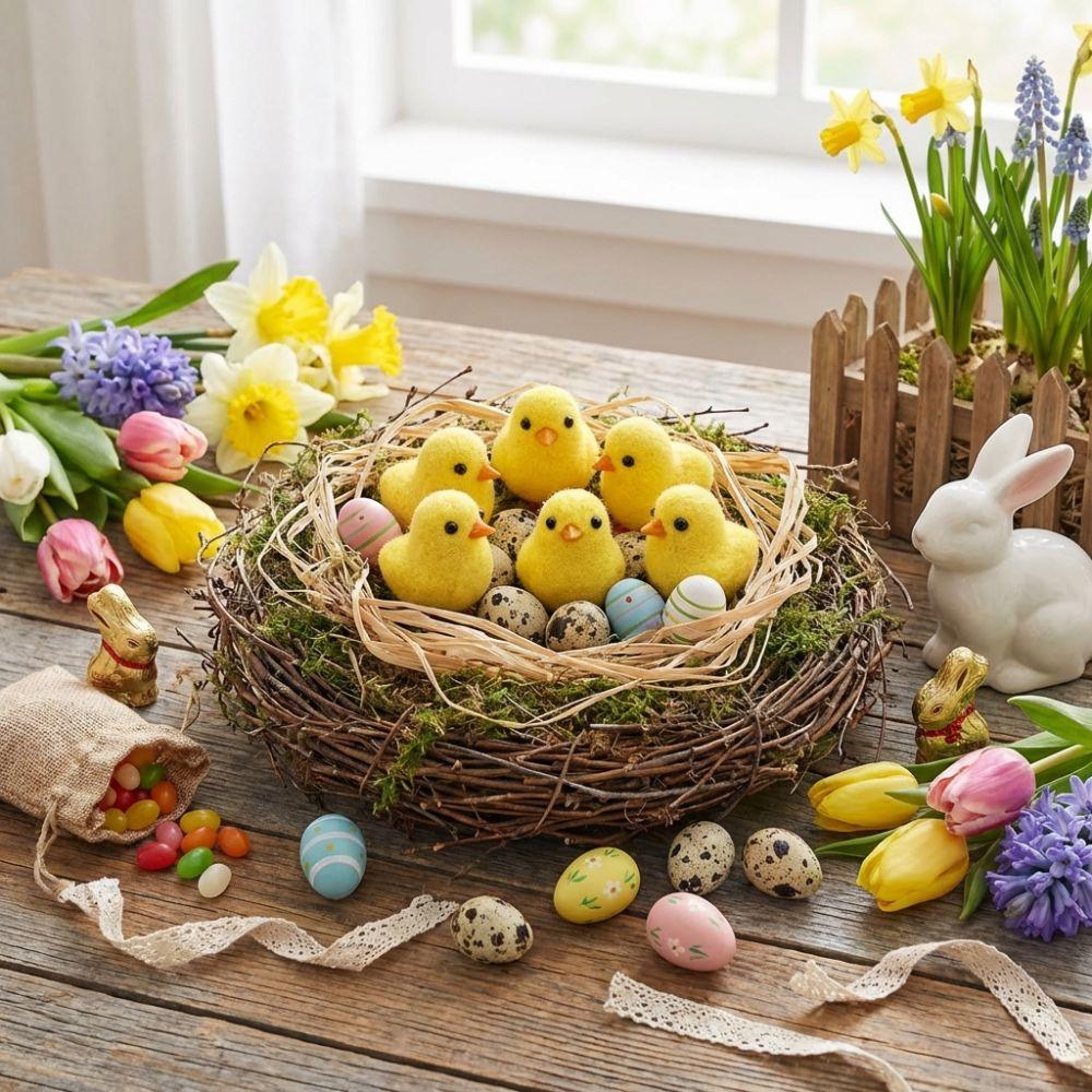 Realistic Easter Chick Figurine Animal Mini Chicken Toy Cute Plush Chicks  Flower Pot