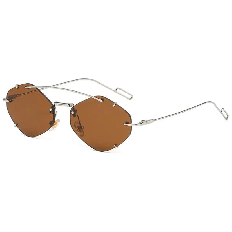 Vintage Hexagon Sunglasses Retro Rimless Sun Glasses Trendy 2000s Shades Fashion Y2K Accessories UV400 Protection Eyewear
