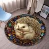 Retro Hedgehog Round Rug, Charming Non-Slip Mat for Patio, Garden, Bedroom, Living Room, Vintage Style Decor