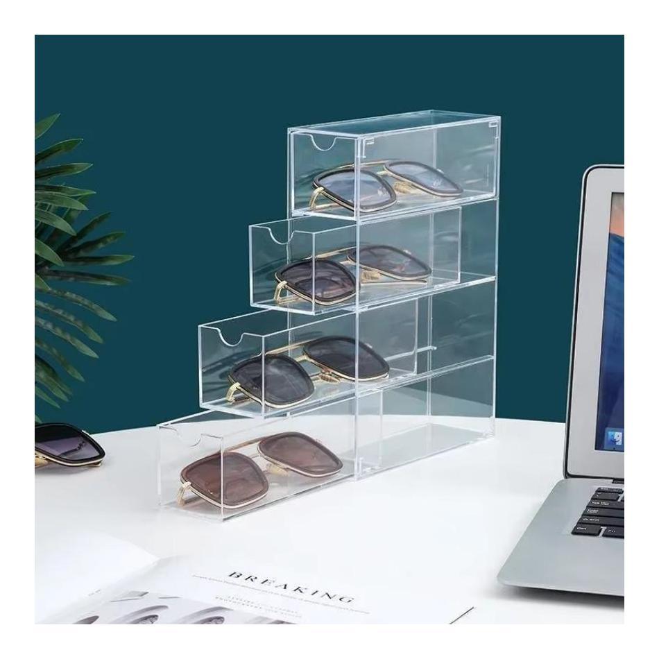 4-layer Plastic Stationery Rack Drawer Storage Box Transparent Dustproof Sunglasses Cosmetic Desktop