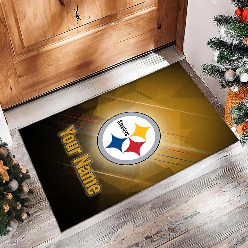 Pittsburgh Steelers Crystal Velvet Rug, Custom Name Text Personalized Non‑Slip Floor Mat for Home Decor Gift