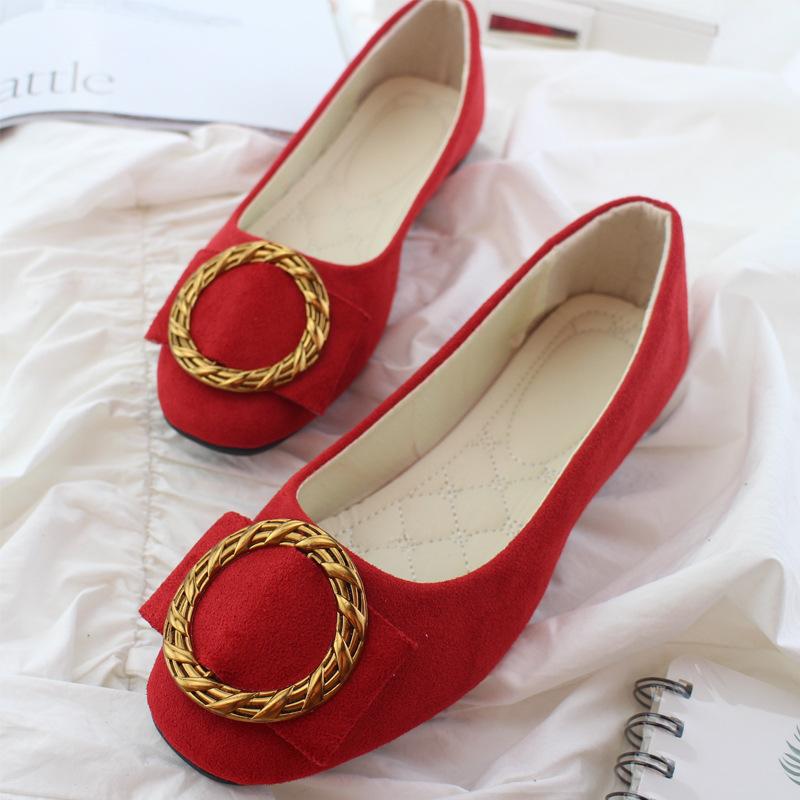 Fashion 2024 Spring and Autumn New Square Head Single Shoes Women's Shallow Mouth Flat Shoes Korean Edition Metal Round Plus Size 35-43