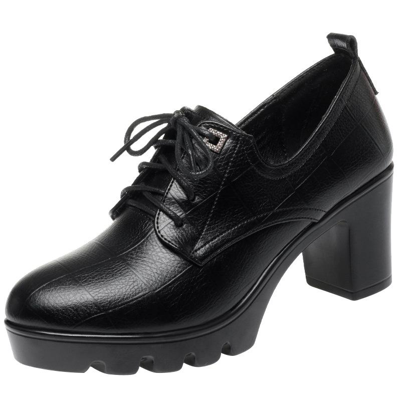 Mote Britisk Stil Mykt Skinnsko Dame Chunky Platform Pumps 2024 Vårblokk Høye Hæler Oxfords For Kontor Modell Mote