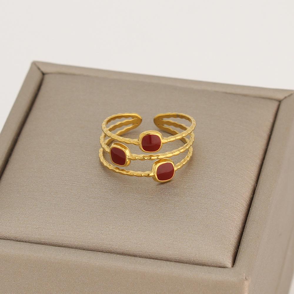 Women's Gold Geometric Stainless Steel Open Ring - French Retro Luxury Style