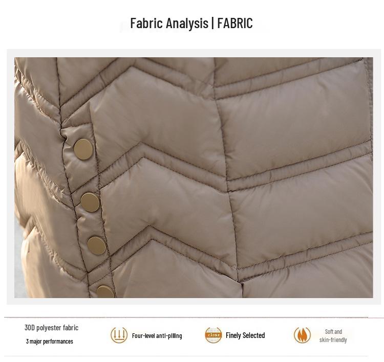 Dámská péřová vesta střední délky s kapucí - Korejský styl, Slim střih, Bezrukávová bunda na podzim/zimu