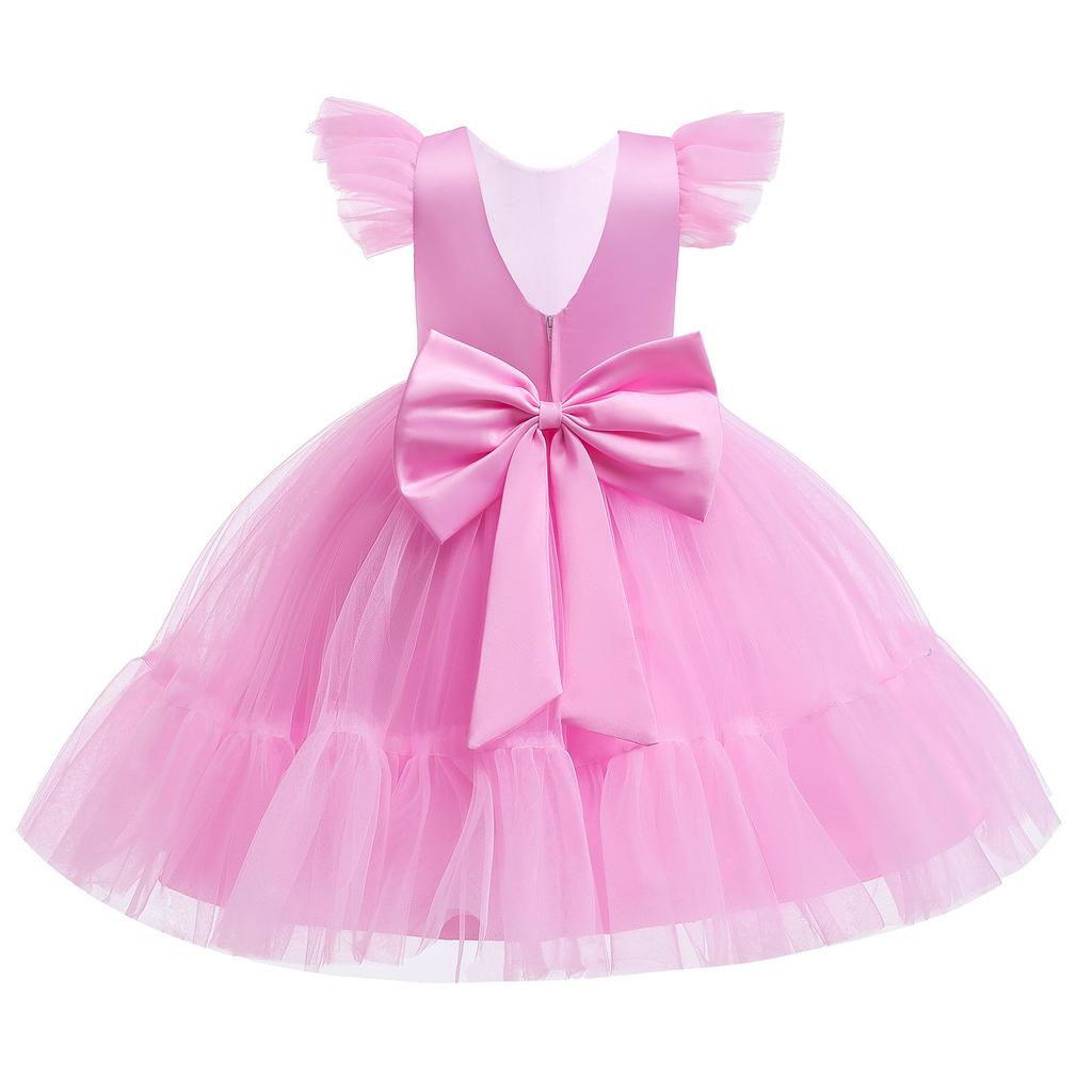 Girl Princess Tutu Ball Dress Flying Sleeves Bareback Bow Mesh Children's Party Wedding Formal Dress
