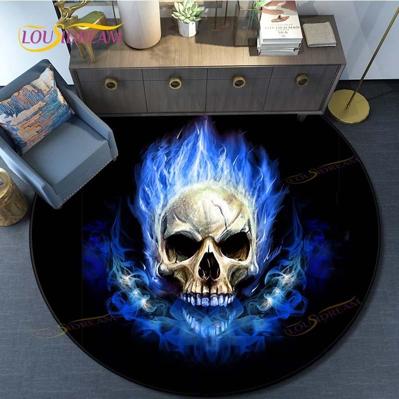 Skull 3D Print Waterproof and Non-slip Circle Cute Floor Rug Round Area Rugs Living Room Children Chair Tent Play Game Carpets