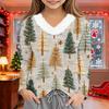 Girls V-neck Casual Top with Christmas Print Winter Holiday Pullover for Kids