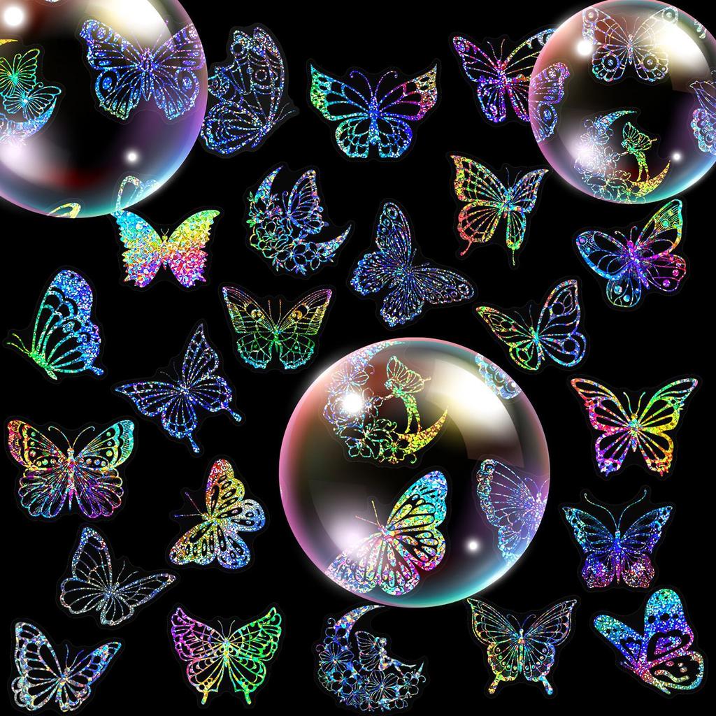 100 Transparent Butterfly Laser Stickers Holographic Stickers Laser Flash Holographic Stickers