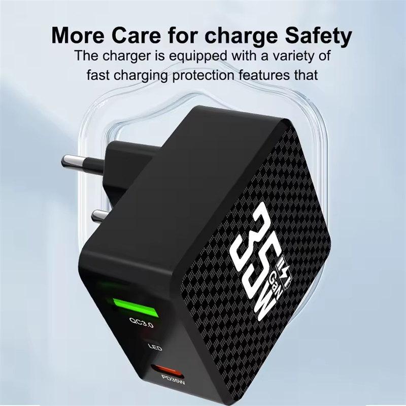 2 Ports Mini 35W GaN USB Type C Charger QC3.0 Portable Fast Charging For iPhone 14 Pro Xiaomi 13 Samsung EU/US