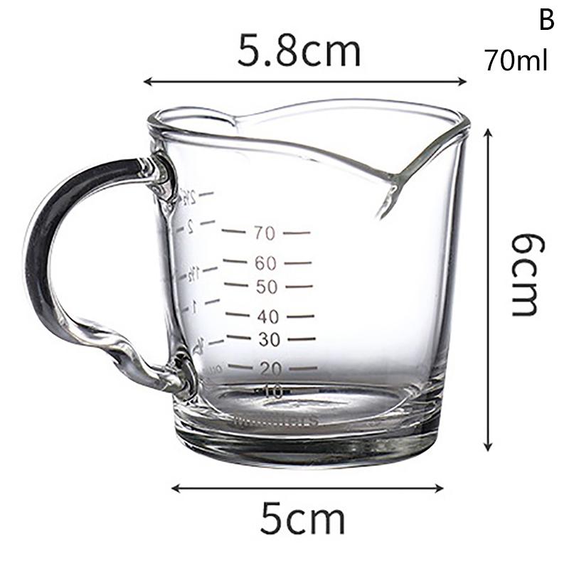 1 verre à shot expresso 70/75 ml, double bec verseur, tasse à mesurer, poignée résistante à la chaleur, échelle transparente, pichet doseur pour vin, lait, café