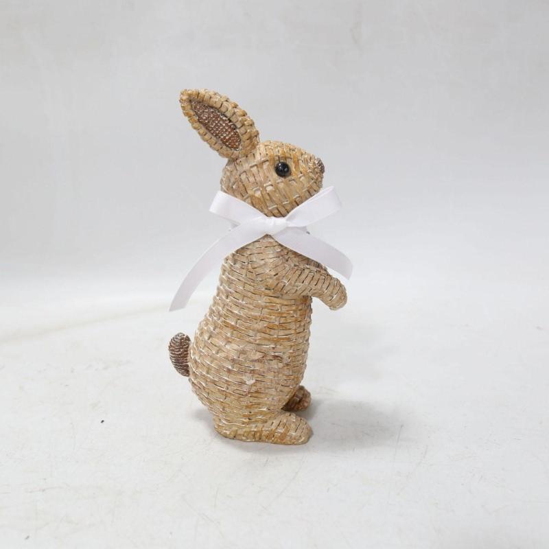 Easter Bunny Figurine Resin Rattan Woven Rabbit Statue Decorative Crafts Accessory for Indoor Outdoor Garden Yard Decor