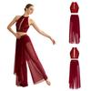 Damen Lyrical Dance Tanktop Strass Ärmellos Schlüsselloch Rücken mit Unregelmäßigem Netzstoff Hose Eingearbeiteter Slip für Bühnenwettkampf Performance
