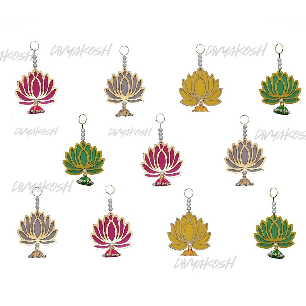 Handgjord Väggdekor Flerfärgad Lotus med Jhumki-stil Hänge för Hem/Diwali-dekor, Bröllops- och Alla Festivaldekorationer (15 ST)